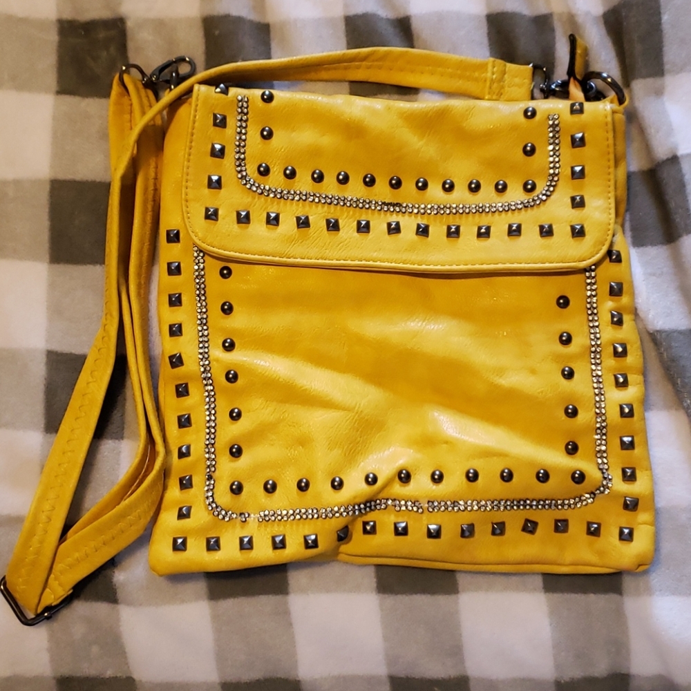 Yellow bling crossbody purse